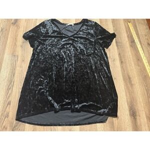 Spring + Mercer Shirt Women's XL Black Short Sleeve Velvet Legging Tee V-neck